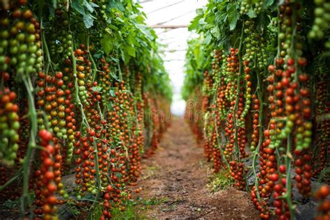 Growth Cherry Tomatoes In A Greenhouse Stock Image Image Of Circle