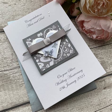 Luxury Handmade Silver Wedding Anniversary Card Silver Butterflies
