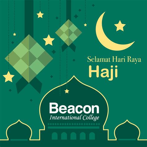 Crescent and lantern on ramadan greeting card vector. Hari Raya Haji 2019 - Beacon International College