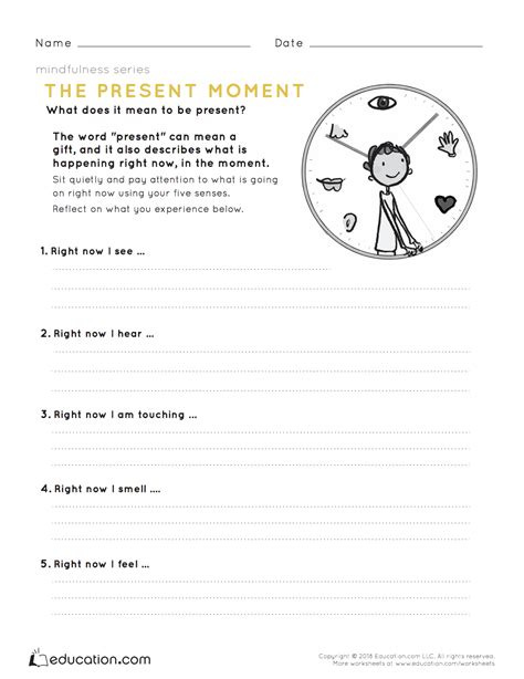 5 Senses Mindfulness Worksheet