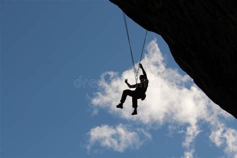 Climber Hanging From Rope Stock Photo Image Of Cliff 53778724