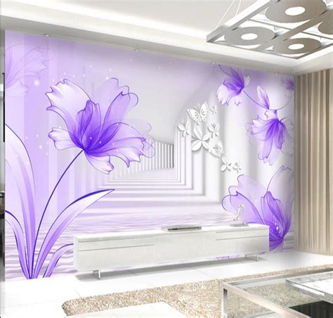 3d Abstract Purple Flower Butterfly Wallpaper For Walls 3d
