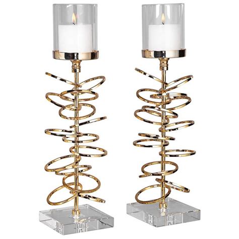 Tala Gold Stacked Rings Pillar Candle Holders Set Of 2
