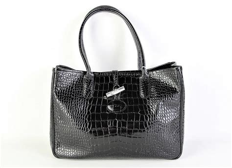 Black Crocodile Embossed Leather Longchamp Tote Bag Handbags And Purses