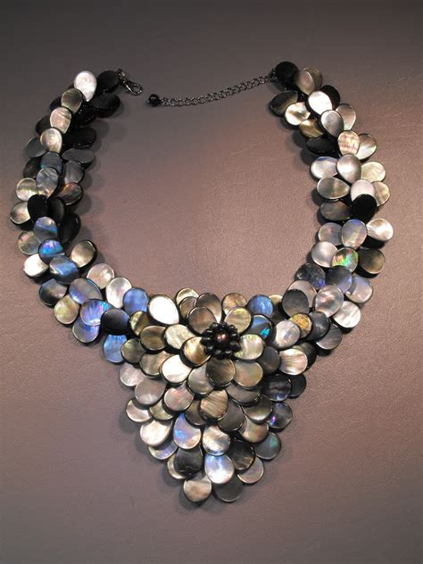 Grey Abalone Large Bib Necklace Clives Unique Jewelry