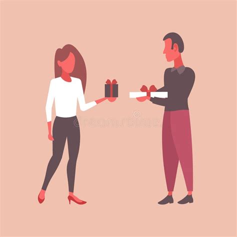 Man Woman Holding Wrapped T Boxes Holiday Celebration Concept Couple Giving Surprises To Each