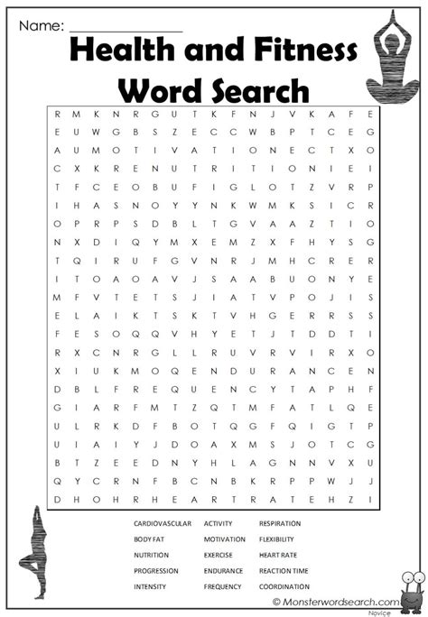 Health And Fitness Word Search Monster Word Search