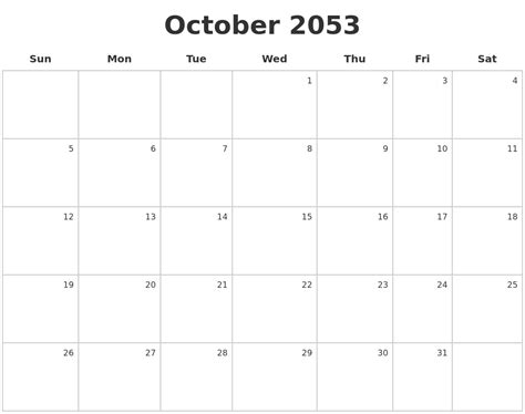 October 2053 Make A Calendar