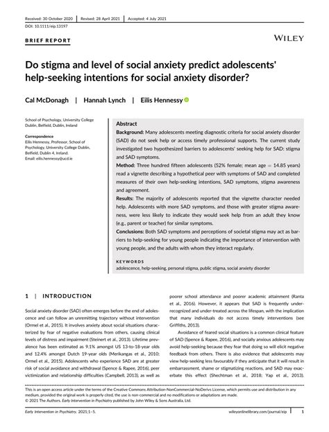 Pdf Do Stigma And Level Of Social Anxiety Predict Adolescents Help