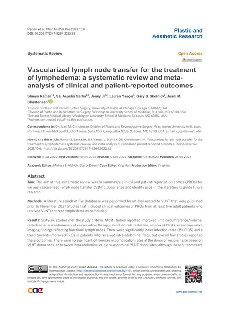 Pdf Vascularized Lymph Node Transfer For The Treatment Of Lymphedema