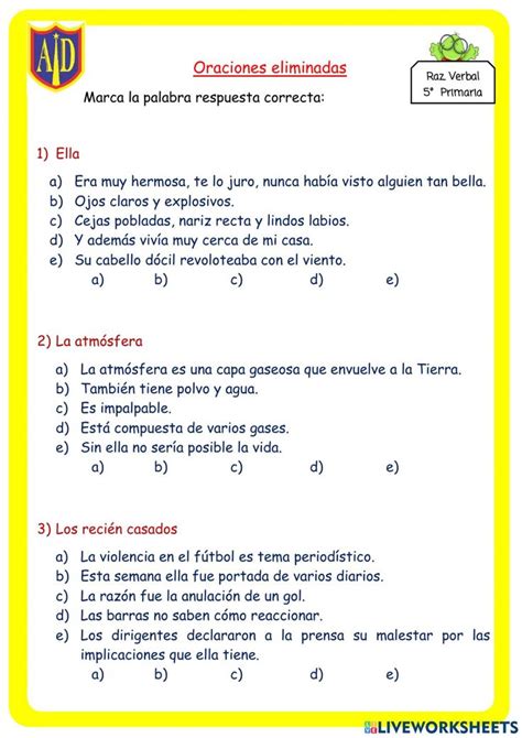 Ejercicio De Oraciones Eliminadas En Pdf Online En 2022 Razonamiento