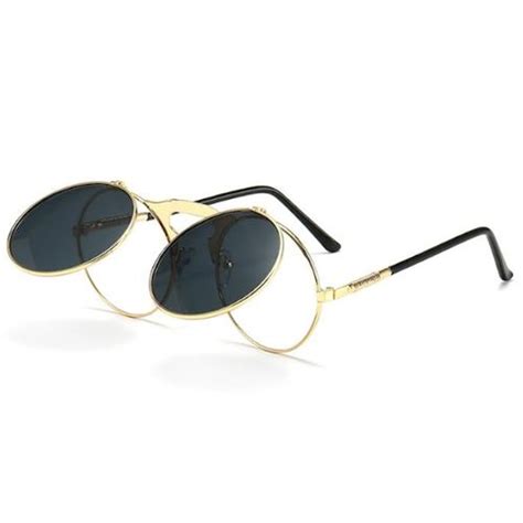 Fashion Double Lens Flip Up Lens Steampunk Vintage Retro Style Round Sunglasses Black Jumia