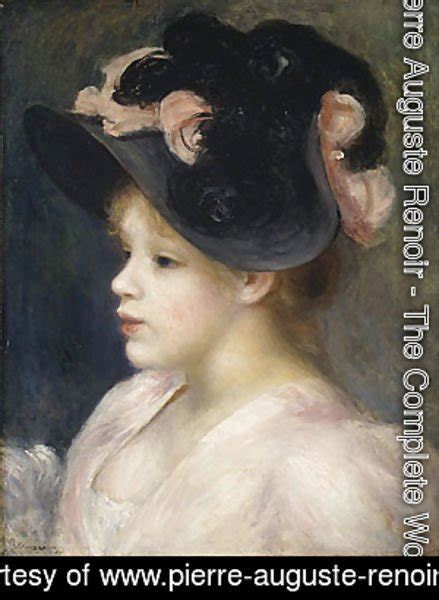 Young Girl In A Pink And Black Hat 1890s By Pierre Auguste Renoir Oil