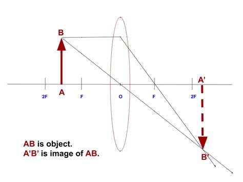 ray diagram for an object placed between f and 2f of a convex lens