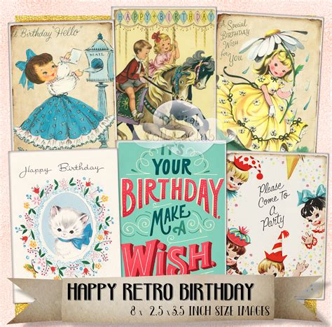 Retro Happy Birthday Cards The Digital Collage Club