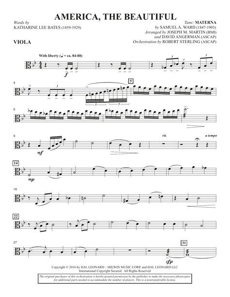 See also for viola (arr), scores featuring the viola, for violin, for viola da gamba. America, the Beautiful - Viola Sheet Music | David Angerman | Choir Instrumental Pak