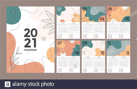 Conjunto De Diseño De Calendario Creativo Abstracto De 2021 Años