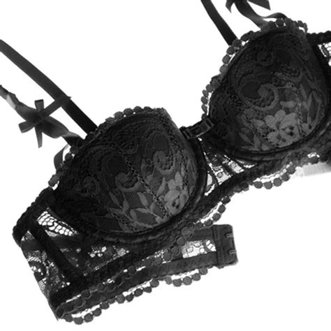 Women Sexy Lace Half Cup Push Up Embroidery Lingerie Set Underwiring And Padding Bralette Bow