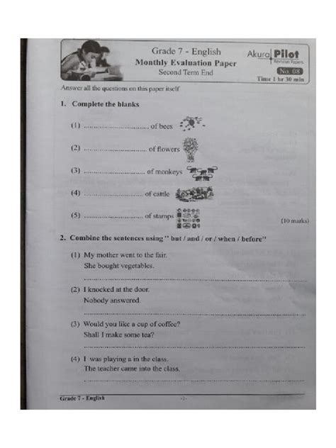 Grade 7 English Second Term Test Paper With Answers 1