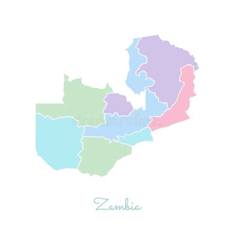 Zambia Region Map Colorful With White Outline Stock Vector