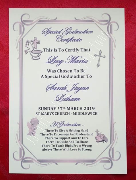 Personalised Godparent Guide Parent Certificate T