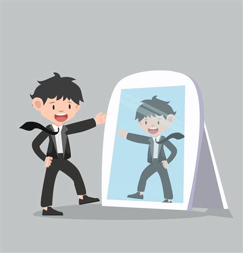 Happy Businessman In A Suit Looking At A Mirror 1735046 Vector Art At