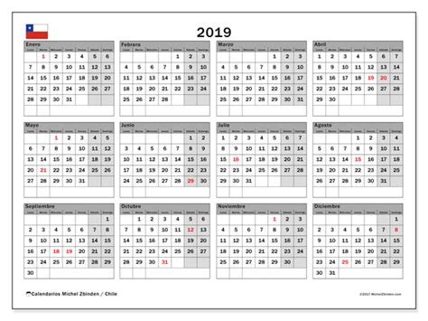Revisemos cuántos feriados hay en chile el 2019, cuáles son y qué fines de semana largos tendrás disponibles, ¡para que te organices con tiempo! Calendario 2019, Chile - Michel Zbinden ES