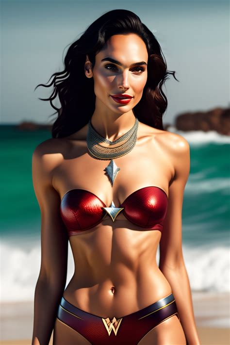 Lexica Gal Gadot Wearing A Tattered Two Piece String Wonder Woman Bikini Both Arms Up Over