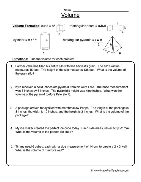 Volume Word Problems Worksheet By Teach Simple