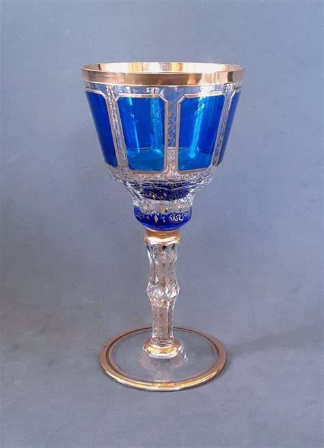 Vintage Moser Glass Cobalt Blue Clear Gilded Handcrafted Panel Cut Wine Goblet Ebay