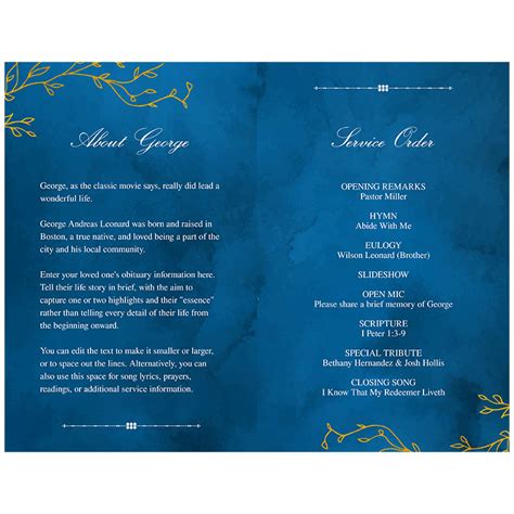 Blue And Gold Branches Funeral Program Template Urns Online