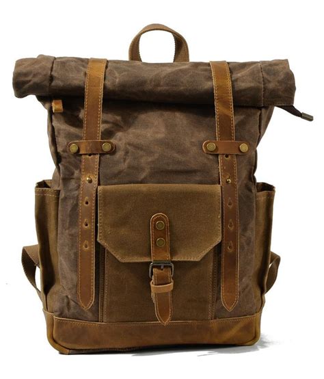 Vintage Men Rucksack Canvas Genuine Leather Travel Schoolbag Laptop