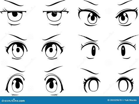 Monochrome Cute Anime Style Eyes With An Angry Look Stock Vector