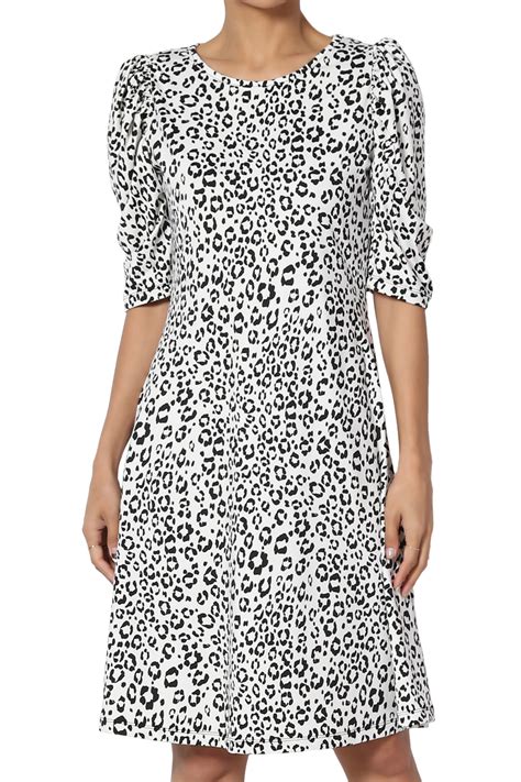 Themogan Womens Leopard Print Puff Short Sleeve Fit And Flare Soft