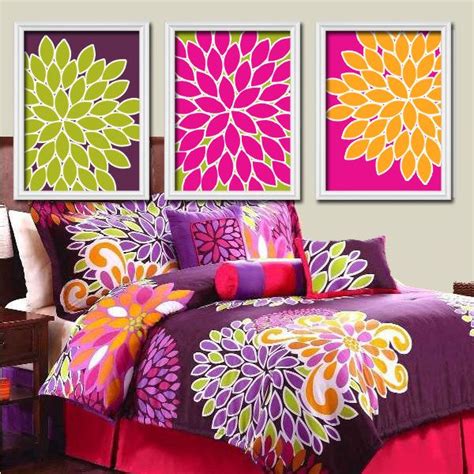 You don't need so much to have a stylish toilet: Bright Bold Colorful Flowers Floral Green Purple Orange Pink Artwork Set of 3 Trio Prints ...