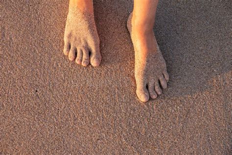 Beach Women S Foot And The Grains Of Sand Stock Photo Image Of