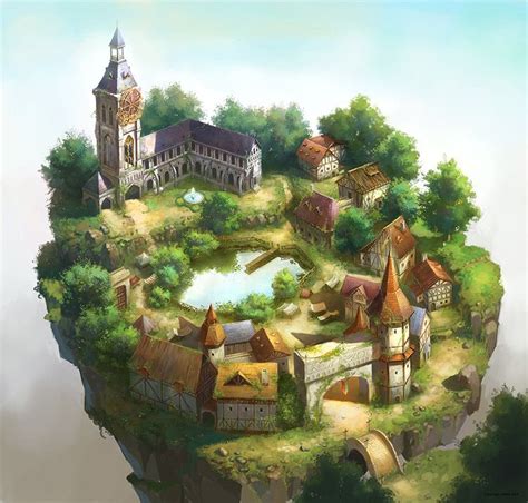 Small Town Game Art Design Fantasy Landscape Fantasy Art Landscapes
