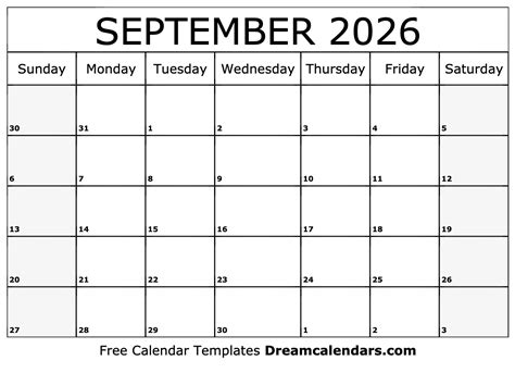 September 2026 Calendar Free Blank Printable With Holidays