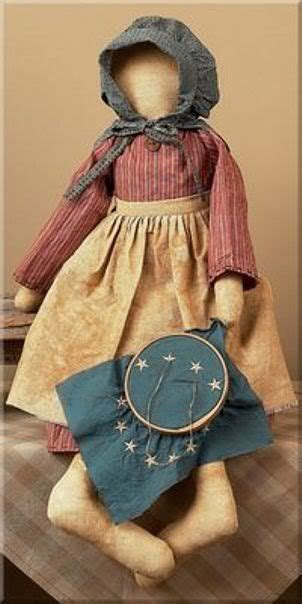 Primitive Prairie Doll Americana Betsy Ross With Bonnet Embroidery Hoop