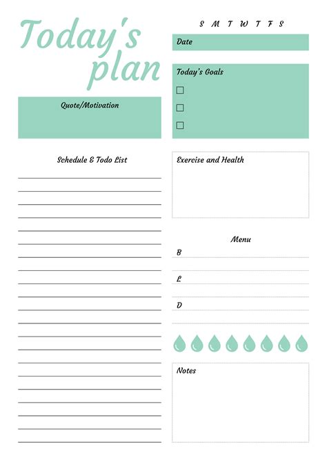 The Printable Daily Planner For Todays Plan Is Shown In Green And White
