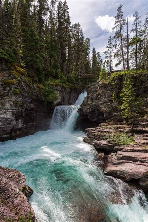 St Mary And Virginia Falls In Glacier National Park