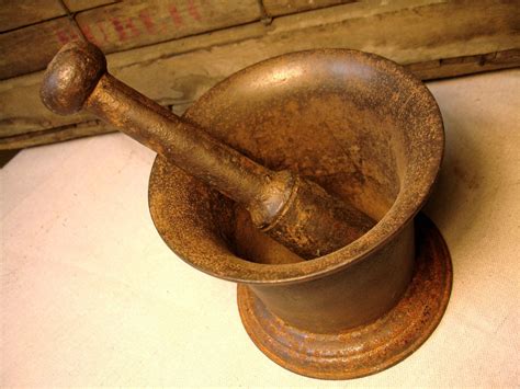 Antique Apothecary Cast Iron Mortar And Pestle Medical And Etsy