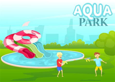 Aquapark Cartoon Childs Playing Colorfull Stock Vector Illustration