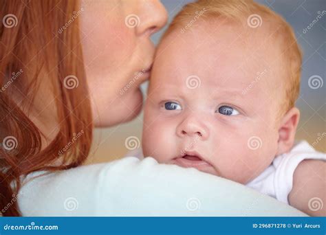 Kiss Baby And Portrait Of Newborn With Mother In Home Bonding Together
