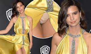 Emily Ratajkowski Flashes Her Panties As She Swings Open Her Split Dress At Golden Globes