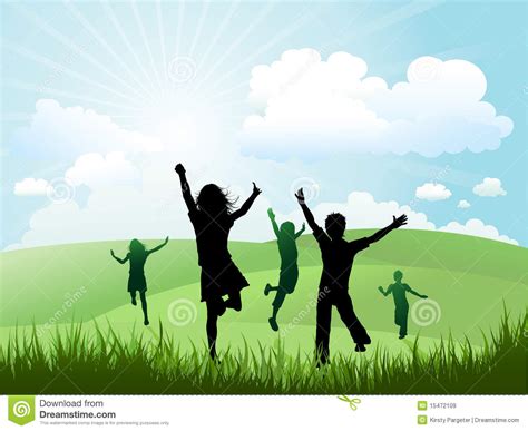 ✓ free for commercial use ✓ high quality images. Children Playing Outside On A Sunny Day Stock Vector ...