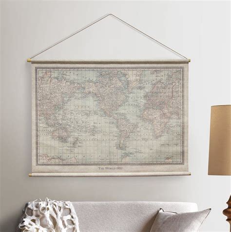 Vintage World Map Hanging Linen Tapestry Tapestry World Map Tapestry