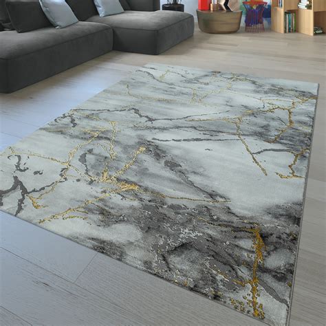 Hier finden sie viele moderne teppiche von bekannten marken. Kurzflor Teppich Abstraktes Design Grau Gold | teppichmax