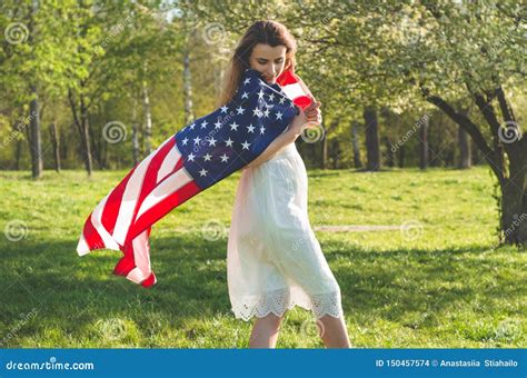 Happy Women With American Flag Usa Celebrate Th Of July Stock Photo Image Of July Beautiful