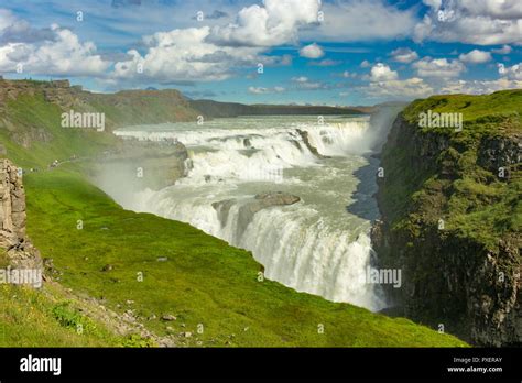Iconic Gullfoss Waterfall And The Hvita River In The Golden Circle Of